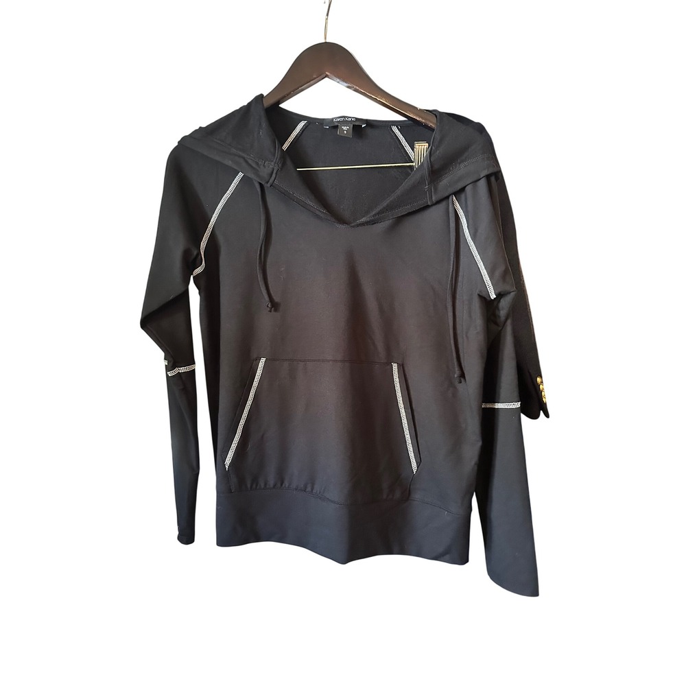 Karen Kane Women's Black Hoodie‎ with Silver Trim Accents Athleisure Pullover
